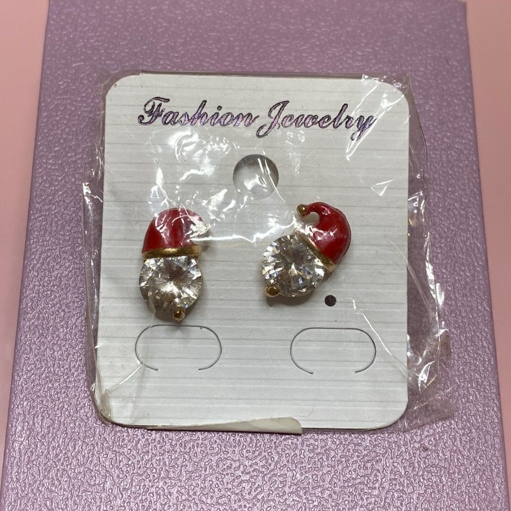 💛 Gold Plated Santa Hat CZ Earrings
